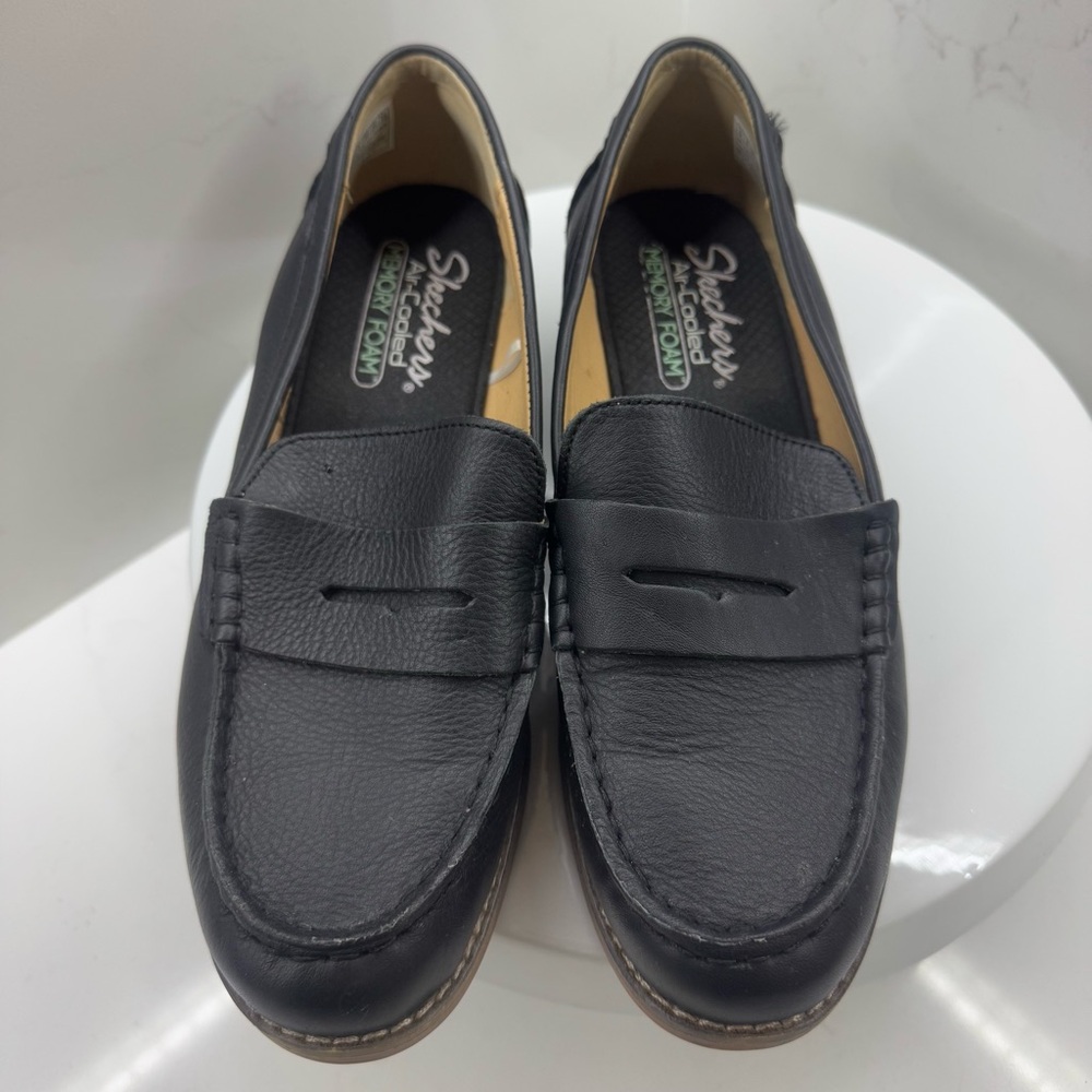 Skechers leather air-cooled memory foam black loafers size 9